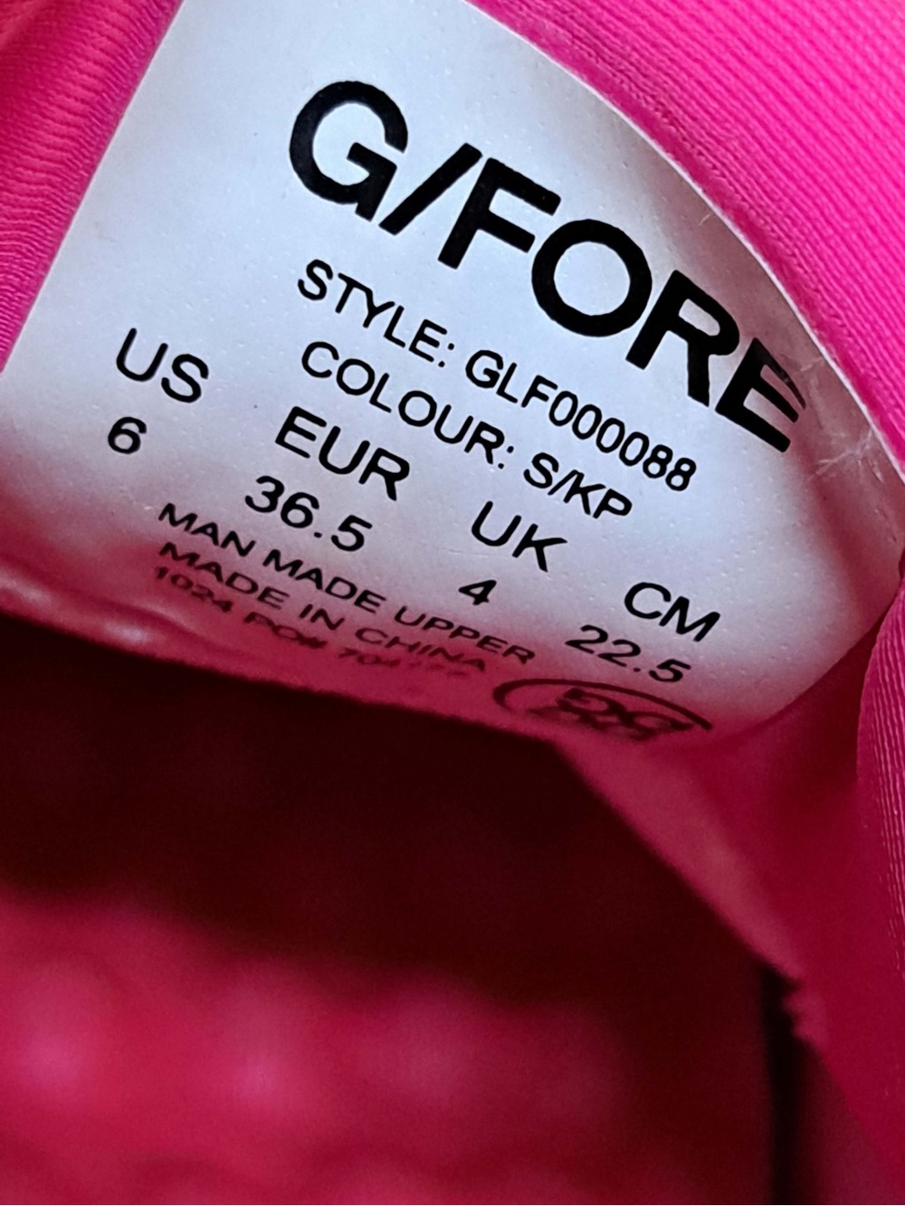 G/FORE Women's MG4+ golf shoes in the Snow/Knockout Pink Colorway - Picture 10 of 11